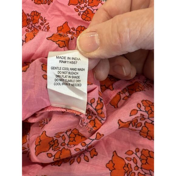 THML Top Women’s Medium Pink Red V-Neck Embroidered Puff Sleeve Floral - Picture 8 of 11